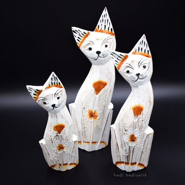Ahşap Kedi Biblosu, 30 cm, Üçlü Biblo, Dekoratif Hediye ürün görseli 1