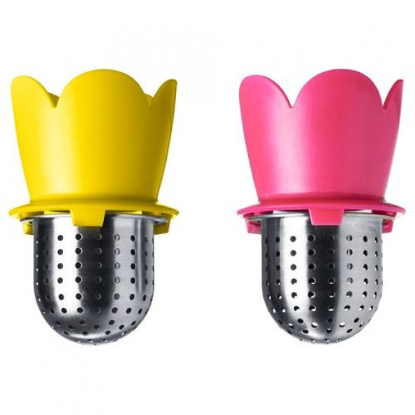 2 Adet Çay Süzgeci Metal MeridyenDukkan Pembe-Sarı Renk 2Li Süzgeç 6.5 Cm Çay Süzgeci ürün görseli 1