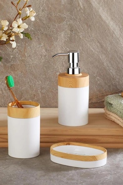 Flosoft Bambu Desenli Yuvarlak 5'li Banyo Seti - Resim 4