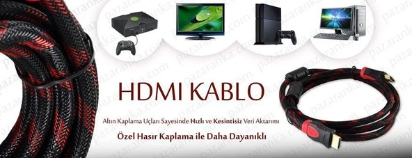15 Metre Çelik Örgülü 3D Standart Hdmi Kablo ürün görseli 1