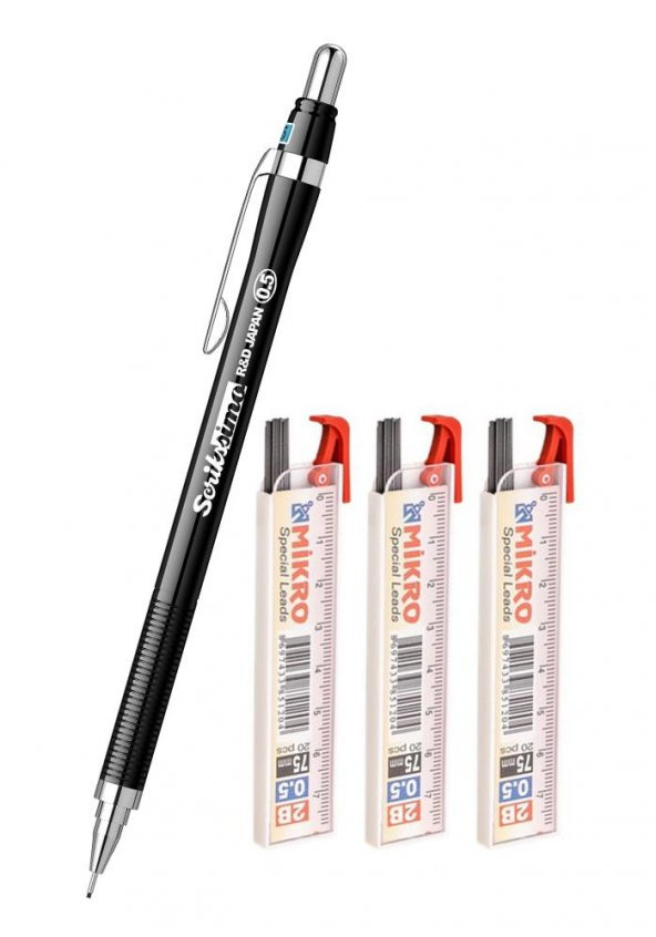 Scrikss Simo R&D Japan Uçlu Kalem Siyah 0.5 1 Adet ve Mikro 0,5 Versatil Kalem Uçu Siyah 3 Paket ürün görseli 1