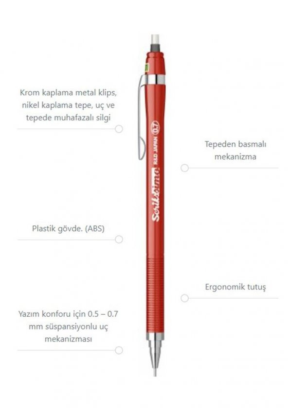 Scrikss Simo R&D Japan Uçlu Kalem Kırmızı 0.7 1 Adet ve Mikro 0,7 Versatil Kalem Uçu Siyah 3 Paket ürün görseli 1