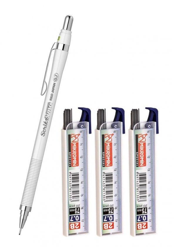 Scrikss Simo R&D Japan Uçlu Kalem Beyaz 0.7 1 Adet ve Mikro 0,7 Versatil Kalem Uçu Siyah 3 Paket ürün görseli 1