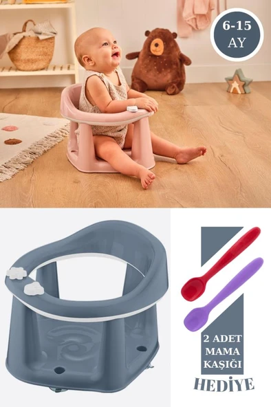 Flosoft Vakumlu Bebek Banyo & Mama Oturağı + Silicolife 2 Adet Silikon Mama Kaşığı Hediye Mavi ürün görseli 1
