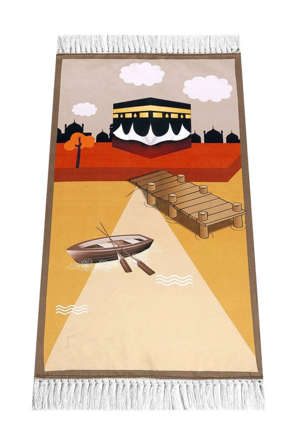 Dijital Baskılı Çocuk Seccadesi - Kayıklı Kabeli Kahverengi - 44 X 78 cm ürün görseli 1