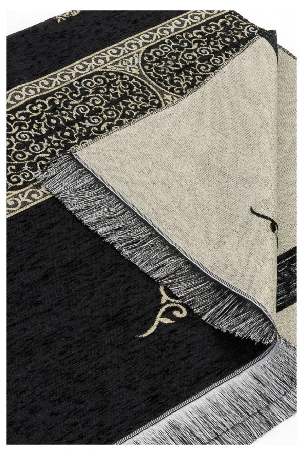 Kabe Desenli Şönil Seccade - Siyah - Resim 3