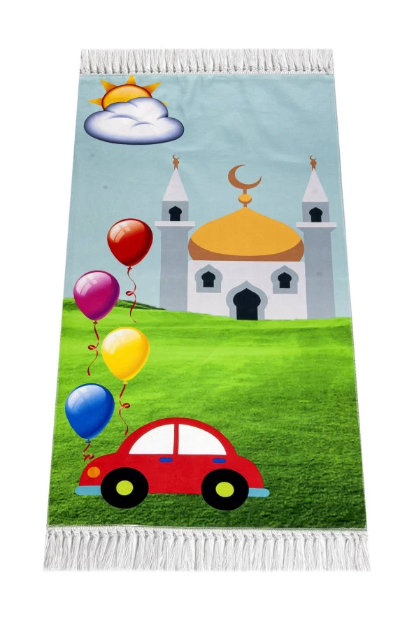 Dijital Baskılı Çocuk Seccadesi - Arabalı Camili - 44 X 78 cm ürün görseli 1