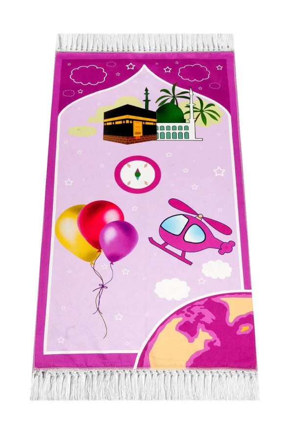 Dijital Baskılı Çocuk Seccadesi - Balonlu  Kabeli Pembe Renk - 44 X 78 cm ürün görseli 1
