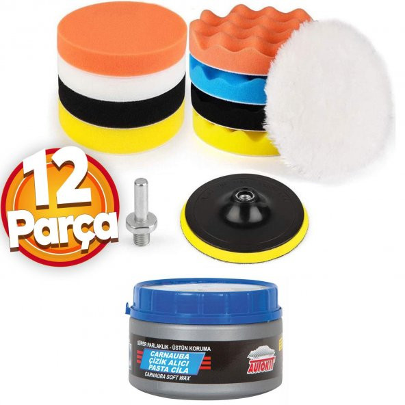 Pasta Cila Yün Polisaj Süngeri Oto Parlatma Parlatıcı Çizik Giderici Pedi Seti 115 mm (12 Parça) ürün görseli 1