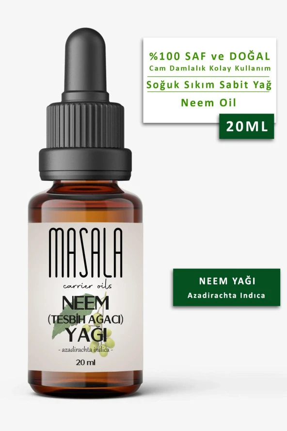 Masala Tesbih Ağacı Yağı 20 ml.  Soğuk Pres Neem Yağı (Neem Carrier Oil) ürün görseli 1
