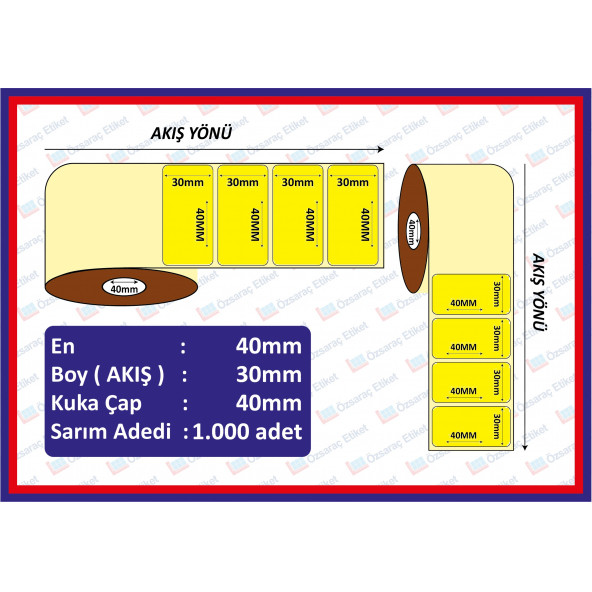 30X40 ECO TERMAL ETİKET SARI ( 1000 li ) ürün görseli 1