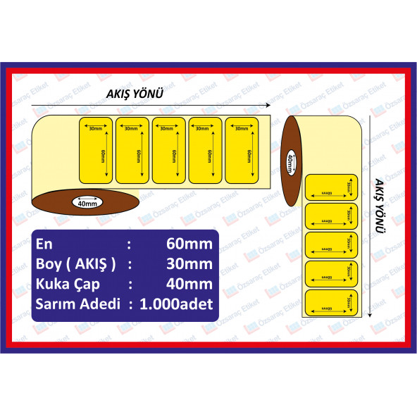30X60 ECO TERMAL ETİKET SARI  ( 1000 li ) ürün görseli 1