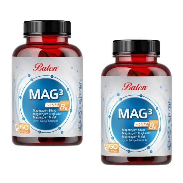 Balen Mag 3 Magnezyum Sitrat & Bisglisinat & Malat 679 mg 60 Kap. x 2 Adet ürün görseli 1