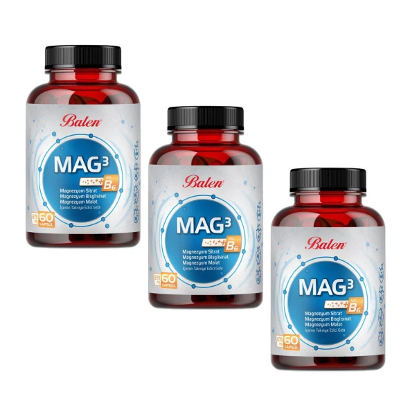 Balen Mag 3 Magnezyum Sitrat & Bisglisinat & Malat 679 mg 60 Kap. x 3 Adet ürün görseli 1