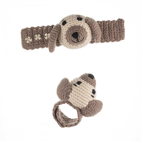 Cuddly Amigurumi Köpekcik Çıngıraklı Bileklik -Kahve ürün görseli 1