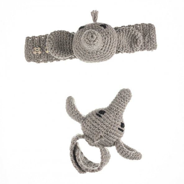 Cuddly Amigurumi Fil Çıngıraklı Bileklik -Gri ürün görseli 1