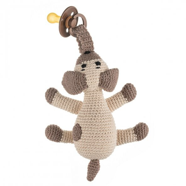 Cuddly Amigurumi Köpek Emzik Askılı Uyku Arkadaşım-Kahve ürün görseli 1