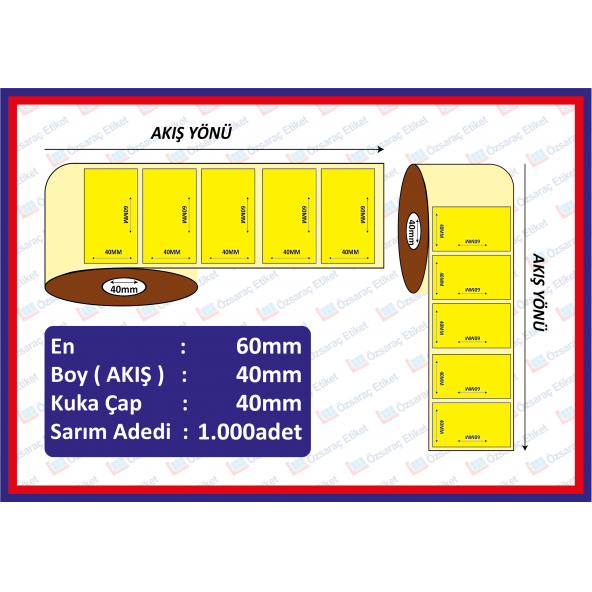 40X60 ECO TERMAL ETİKET SARI  ( 1000 li ) ürün görseli 1