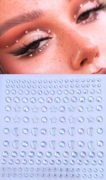 Beyaz Ay, Yıldız, Yuvarlak Model 170 Adet Işıltılı Yüz Ve Vücut Taşı Sticker ürün görseli 1