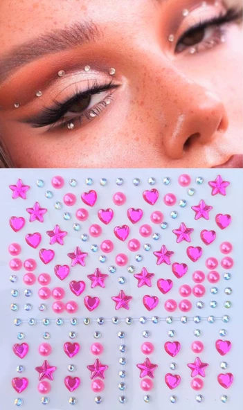 Pembe İnci, Yıldız, Kalpli Model 159 Adet Işıltılı Yüz Ve Vücut Taşı Sticker ürün görseli 1