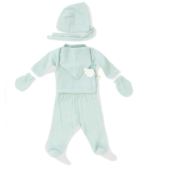 Wellgro Angel Wings Hastane Çıkışı Müslin 5'li Yeni Doğan Seti-Mint ürün görseli 1