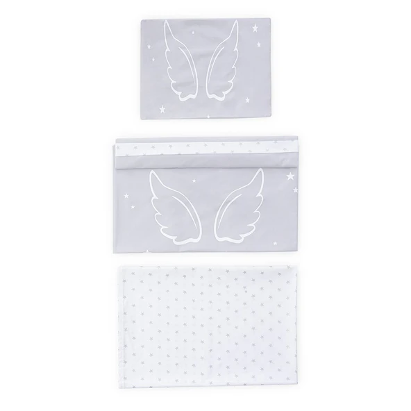 Wellgro Angel Wings 3 Parça Bebek Nevresim Takımı -Gri ürün görseli 1