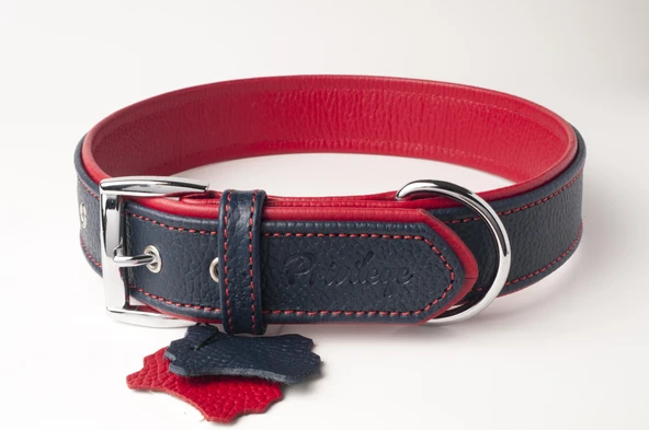 Privilege Flotter Hakiki Deri Köpek Boyun Tasması M Lacivert Kırmızı 3x38-47 cm ürün görseli 1