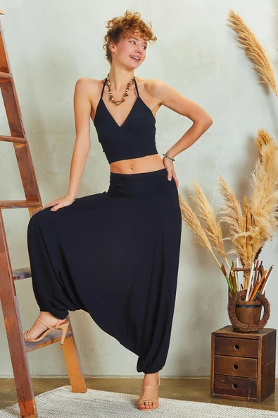 Drape Detay Beli Lastikli Şalvar Pantolon ürün görseli 1