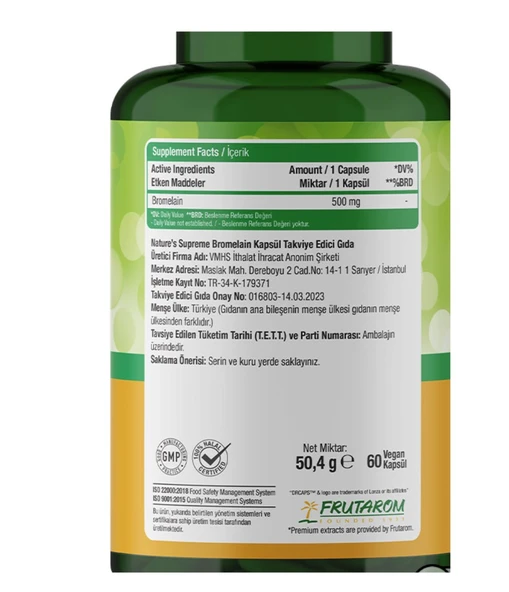 Natures Supreme Bromelain 60 Kapsül - Resim 2