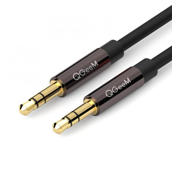 Qgeem QG-AU04BD300 3mt Altın Uçlu Siyah AUX Audio Kablo Erkek-Erkek ürün görseli 1