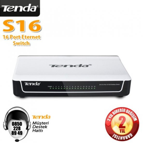 Tenda S16 16 Port 10-100 Mbps Switch Plastik Kasa ürün görseli 1