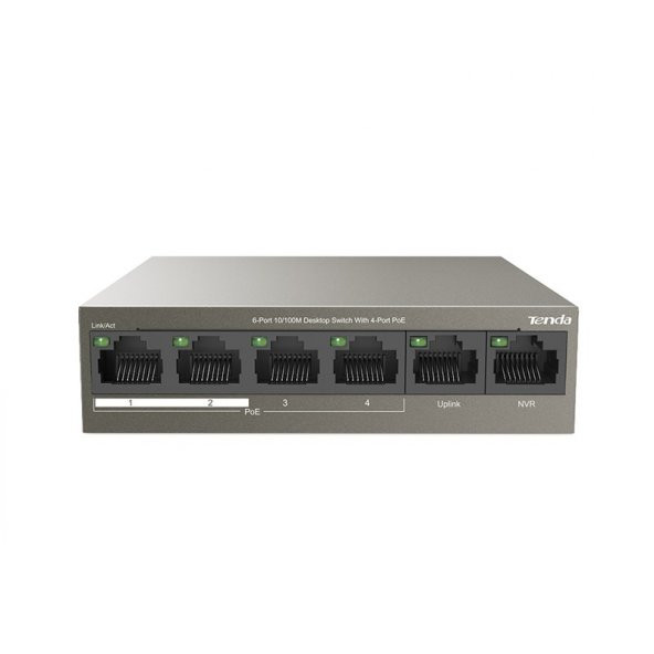 Tenda TEF1106P 6 Port 4 Port Poe+ 10-100 + 2 Port Uplink Switch Çelik Kasa Rack Mount ürün görseli 1