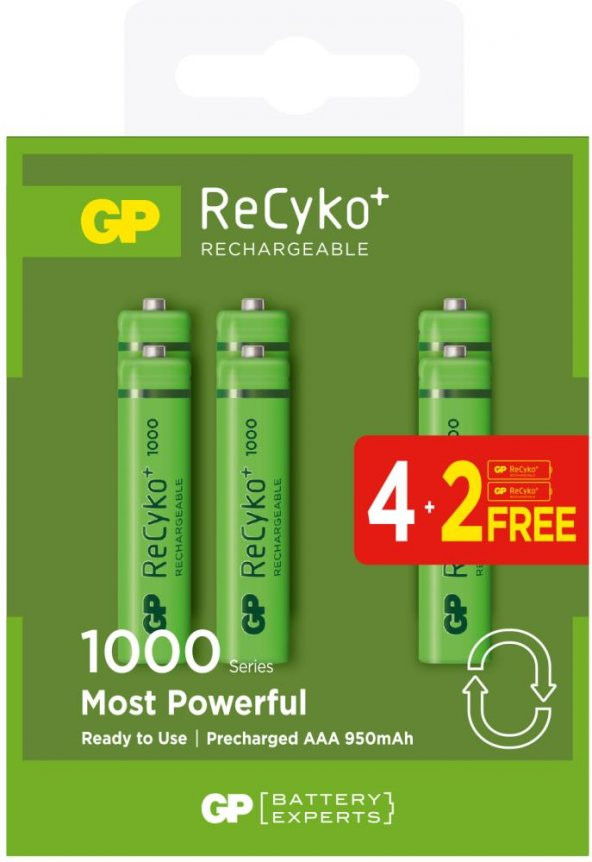 GP AAA 950 mAh Şarjlı İnce Kalem Pil 4+2'li Paket GP100AAAHCE4-2BB ürün görseli 1