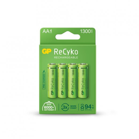 GP AA 1300 mAh Şarjlı Kalem Pil 4lü Paket GP130AAHCEMTR-4LÜ ürün görseli 1