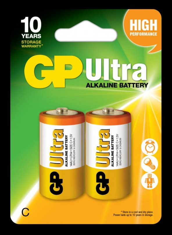 GP G-Tech LR14 Orta Boy Ultra Alkalin Pil 2'li Paket GP14AU-U2 C Boy ürün görseli 1