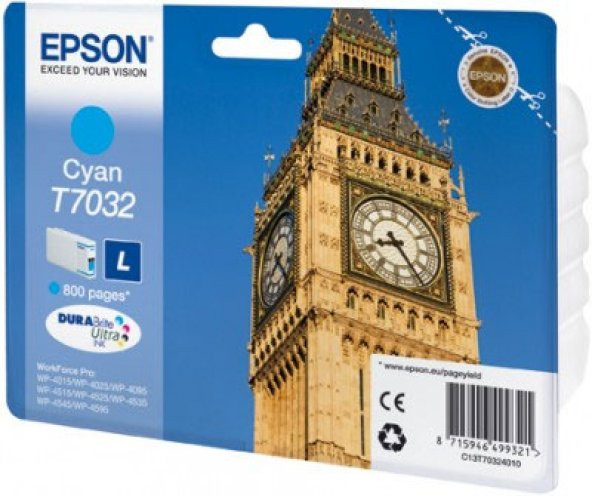 Epson T7032 Cyan Mavi 800 Sayfa Mürekkep Kartuş T70324010 ürün görseli 1