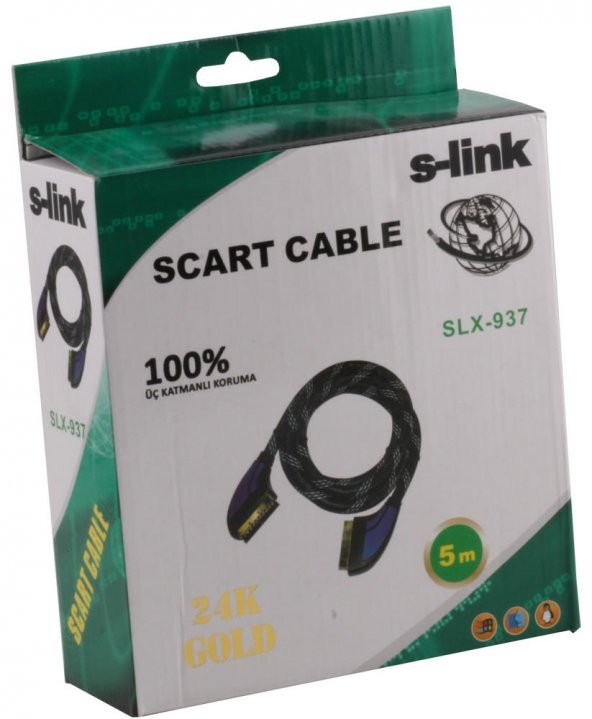 S-link SLX-937 Scart To Scart  5mt Gold Kılıflı Kablo ürün görseli 1