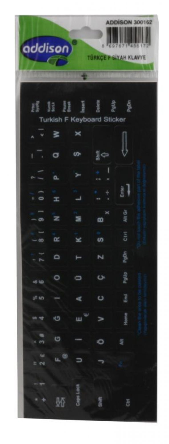 Addison 300162 Türkçe f Siyah Klavye Stıker ürün görseli 1