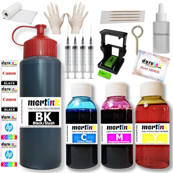 HP 1050A 1510 1512 (301) KARTUŞ DOLUM SETİ 500ML SİYAH+3X100ML RENKLİ ürün görseli 1