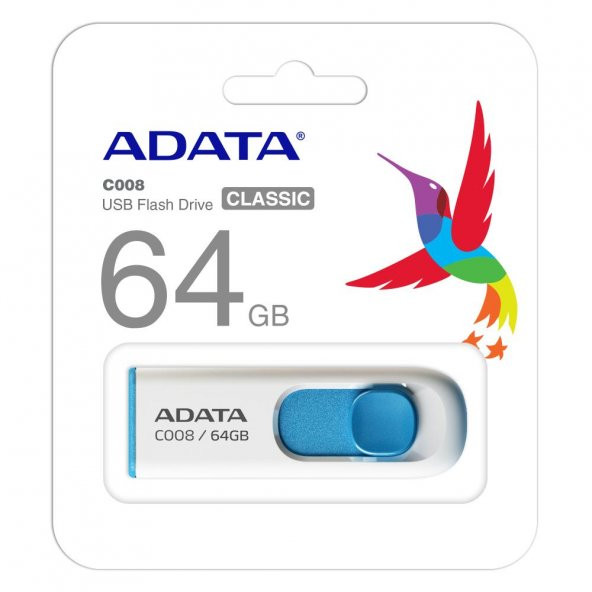 Adata C008-64GB 64GB USB2.0 Classic (White + Blue) Flash Bellek ürün görseli 1