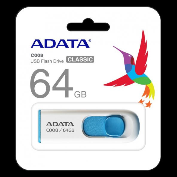 Adata C008-64GB 64GB USB2.0 Classic (White + Blue) Flash Bellek - Resim 2