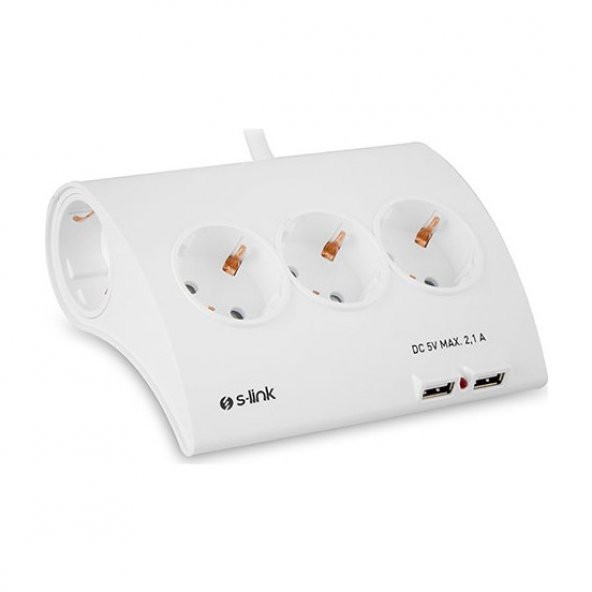 S-link SPG9-5-15 Akım Koruma ve 2 Adet 2.1A Usb Şarj Soketli Beşli Masaüstü Grup Priz ürün görseli 1