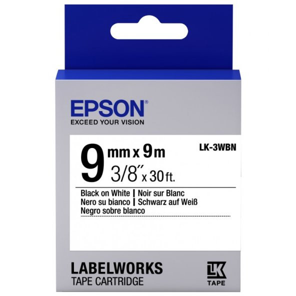 Epson LK-3WBW Strong Siyah Üzeri Beyaz 9MM 9Metre Etiket ürün görseli 1