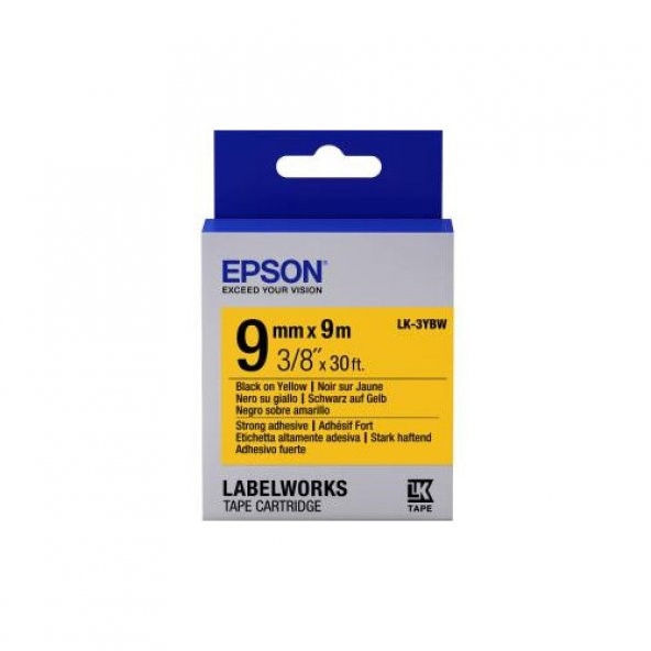Epson LK-3YBW Strong Siyah Üzeri Sarı 9MM 9Metre Etiket ürün görseli 1