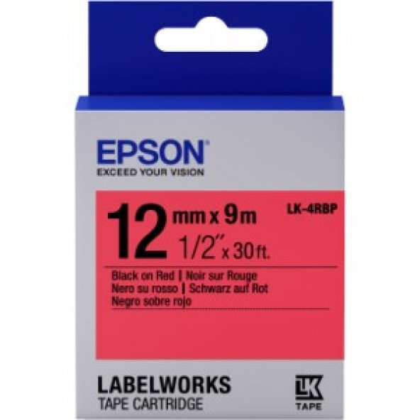 Epson LK-4RBP Pastel Kırmızı Üzeri Siyah 12MM 9Metre Etiket ürün görseli 1