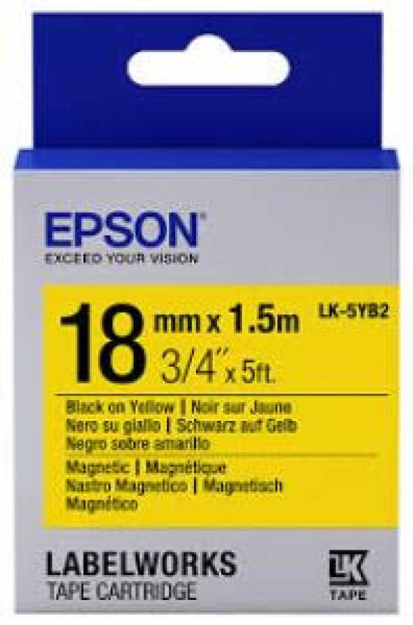 Epson LK-5YB2 Mıknatıslı Siyah Üzeri Sarı 18MM 1,5Metre Etiket ürün görseli 1