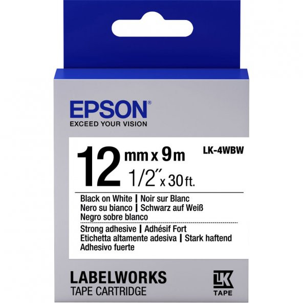 Epson LK-4WBVN  Beyaz Üzeri Siyah 12MM 7Metre Etiket ürün görseli 1