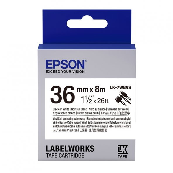 Epson LK-7WBVS SLCW Beyaz Üzeri Siyah 36MM 8 Metre Etiket ürün görseli 1