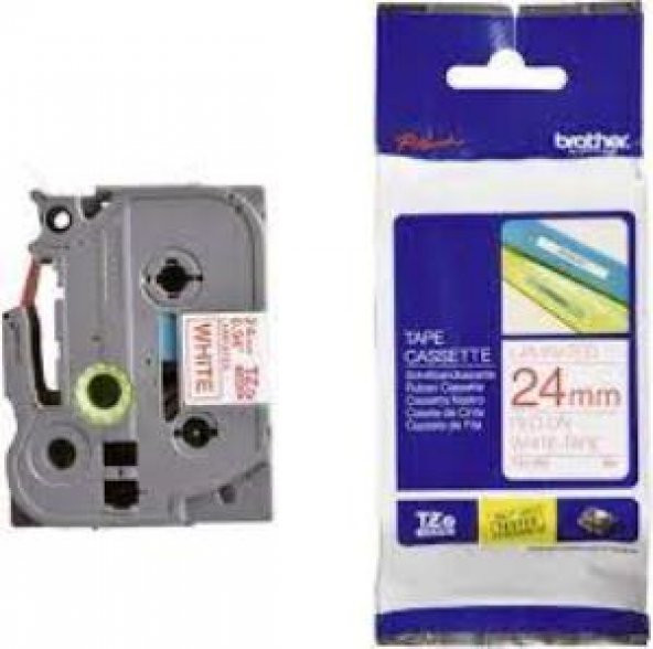 Brother TZE-252 24 mm Beyaz Üzeri Kırmızı Laminasyonlu Etiket ürün görseli 1