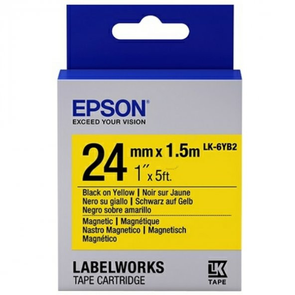 Epson LK-6YB2 Mıknatıslı Siyah Üzeri Sarı 24MM 1,5Metre Etiket ürün görseli 1